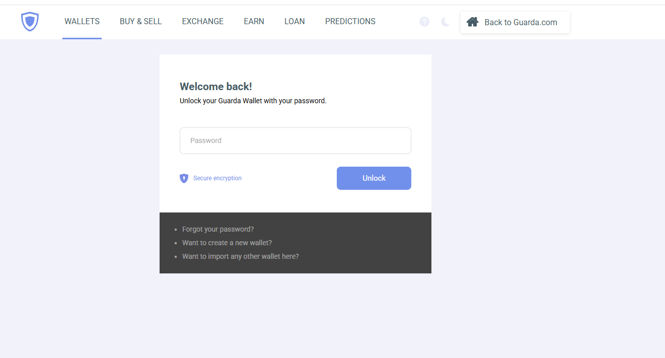 Step 1. Open the Guarda Web/Desktop App