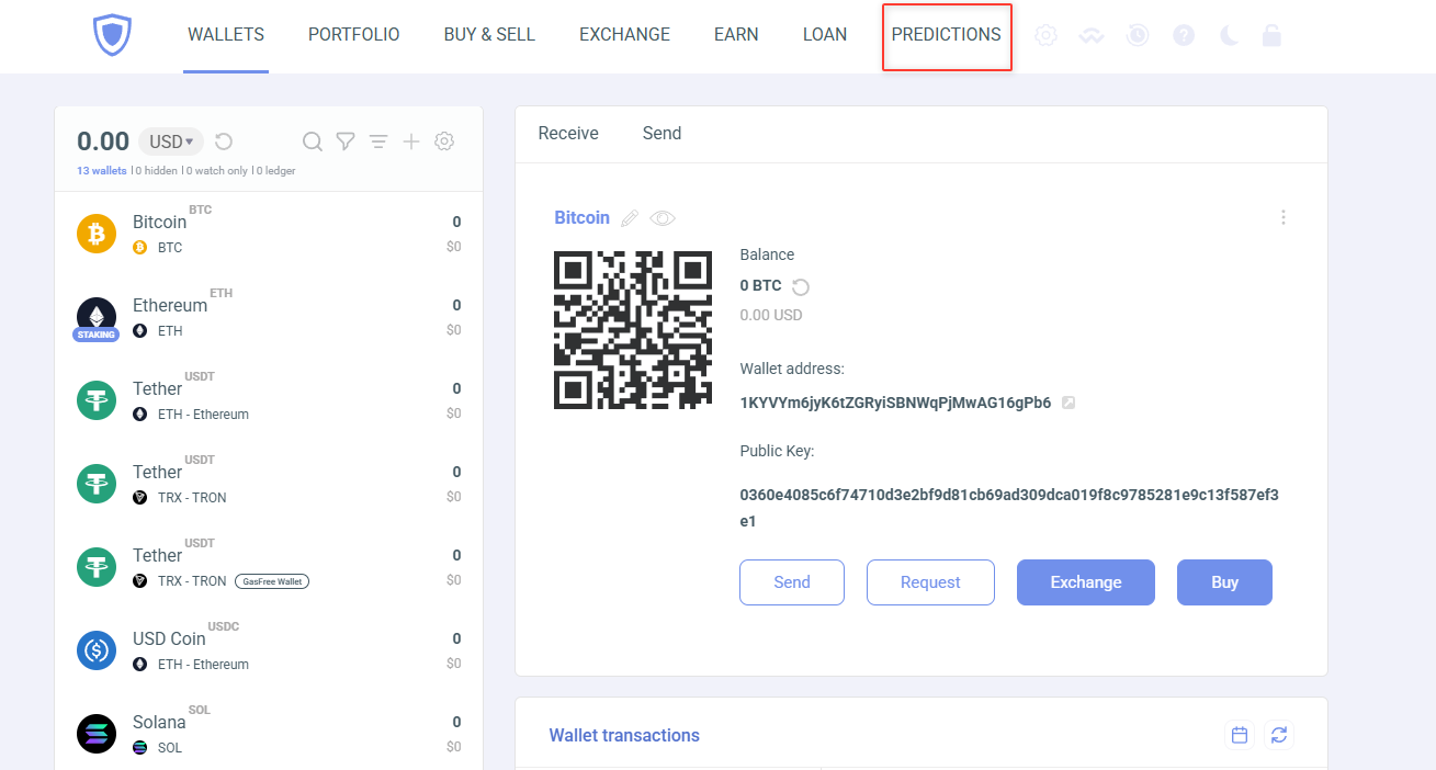 Predictions tab in menu