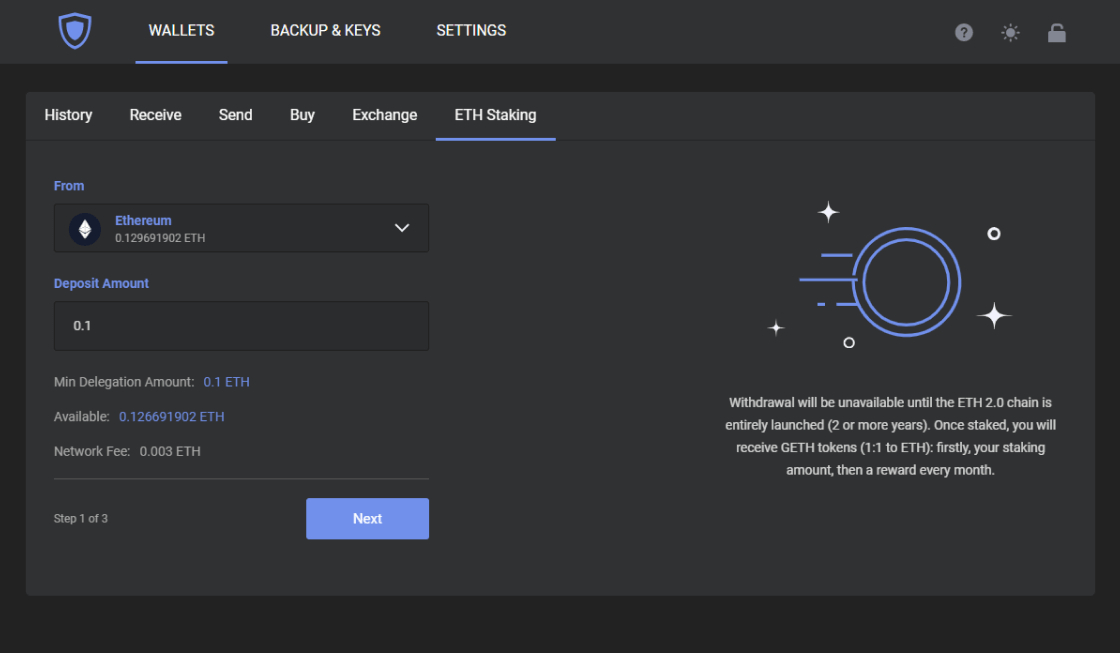 Earn rewards for staking ETH