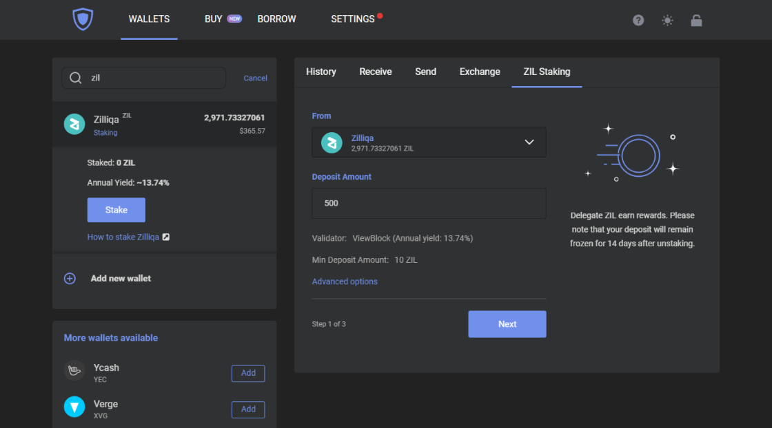 Earn rewards for staking ZIL